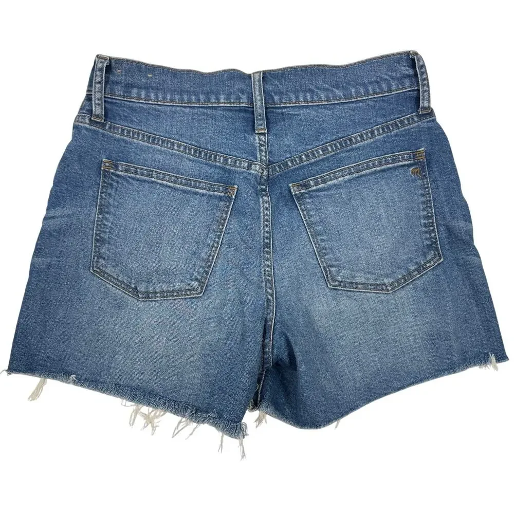 Madewell‎ High Rise Denim Shorts Size 26 Blue Classic Cut-Off Raw Hem Button Fly